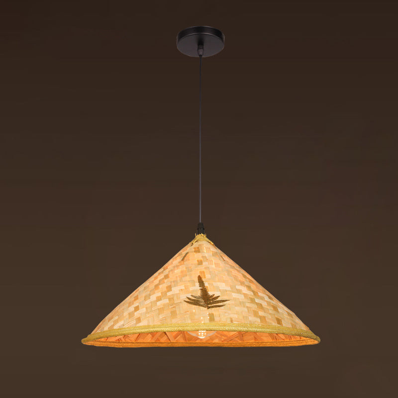 Asiatisch inspirierte Bauernhut-Anhänger aus Bambusgewebe 1 Kopf Diner Deckenlampe aus Holz