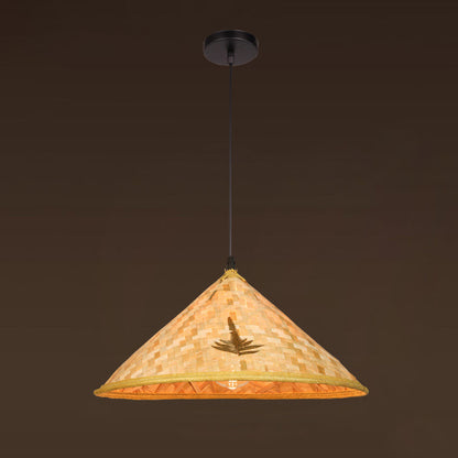 Asiatisch inspirierte Bauernhut-Anhänger aus Bambusgewebe 1 Kopf Diner Deckenlampe aus Holz