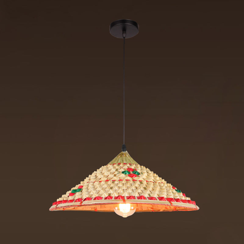 Asiatisch inspirierte Bauernhut-Anhänger aus Bambusgewebe 1 Kopf Diner Deckenlampe aus Holz