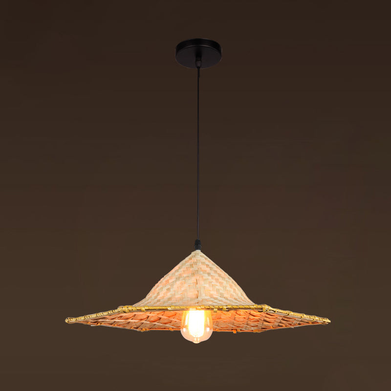 Asiatisch inspirierte Bauernhut-Anhänger aus Bambusgewebe 1 Kopf Diner Deckenlampe aus Holz