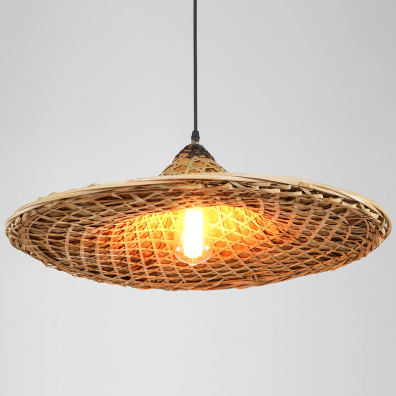 Asiatisch inspirierte Bauernhut-Anhänger aus Bambusgewebe 1 Kopf Diner Deckenlampe aus Holz