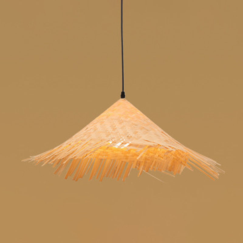 Asiatisch inspirierte Bauernhut-Anhänger aus Bambusgewebe 1 Kopf Diner Deckenlampe aus Holz