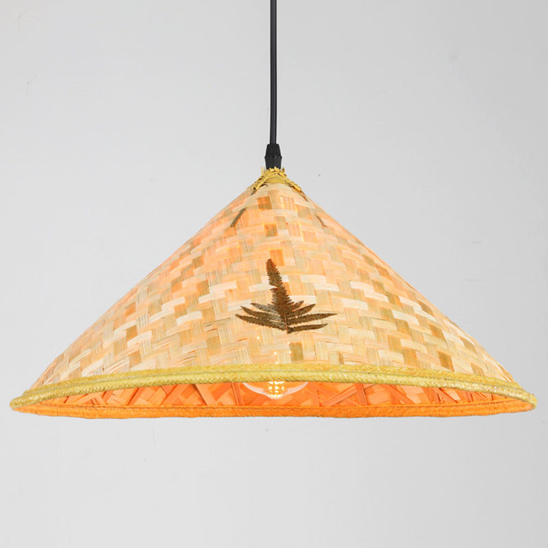 Asiatisch inspirierte Bauernhut-Anhänger aus Bambusgewebe 1 Kopf Diner Deckenlampe aus Holz