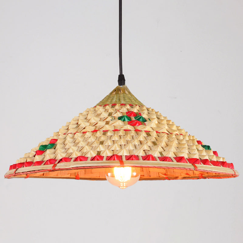 Asiatisch inspirierte Bauernhut-Anhänger aus Bambusgewebe 1 Kopf Diner Deckenlampe aus Holz
