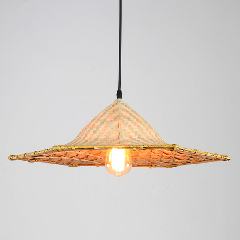 Asiatisch inspirierte Bauernhut-Anhänger aus Bambusgewebe 1 Kopf Diner Deckenlampe aus Holz