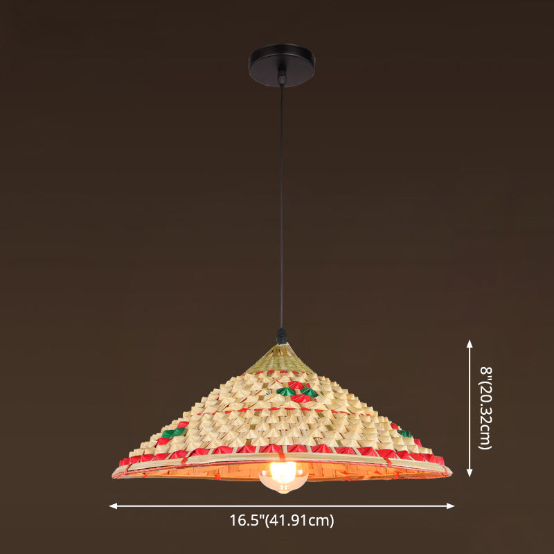 Asiatisch inspirierte Bauernhut-Anhänger aus Bambusgewebe 1 Kopf Diner Deckenlampe aus Holz