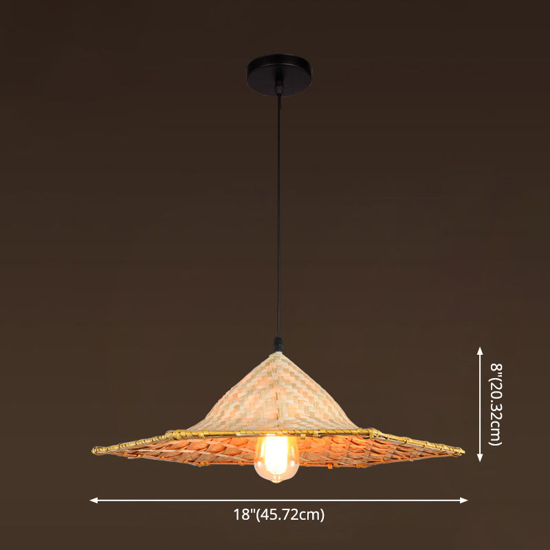 Asiatisch inspirierte Bauernhut-Anhänger aus Bambusgewebe 1 Kopf Diner Deckenlampe aus Holz