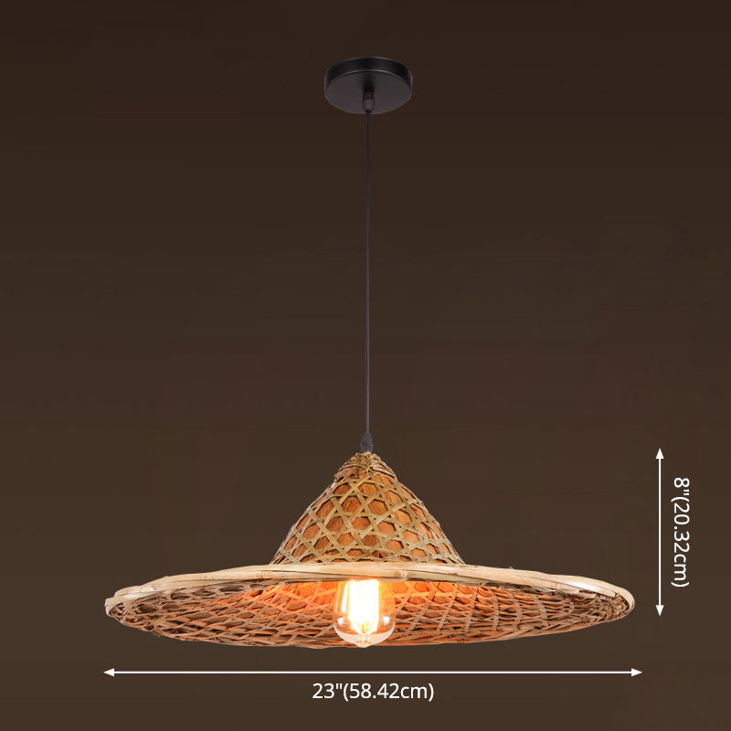 Asiatisch inspirierte Bauernhut-Anhänger aus Bambusgewebe 1 Kopf Diner Deckenlampe aus Holz