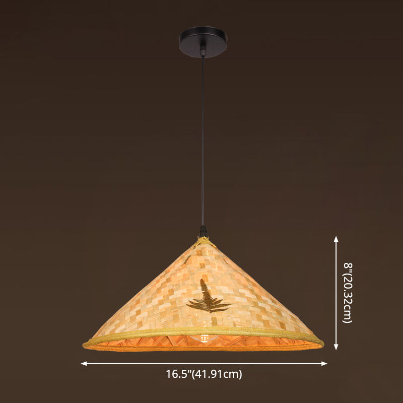 Asiatisch inspirierte Bauernhut-Anhänger aus Bambusgewebe 1 Kopf Diner Deckenlampe aus Holz