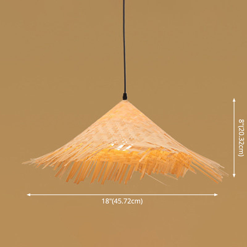 Asiatisch inspirierte Bauernhut-Anhänger aus Bambusgewebe 1 Kopf Diner Deckenlampe aus Holz