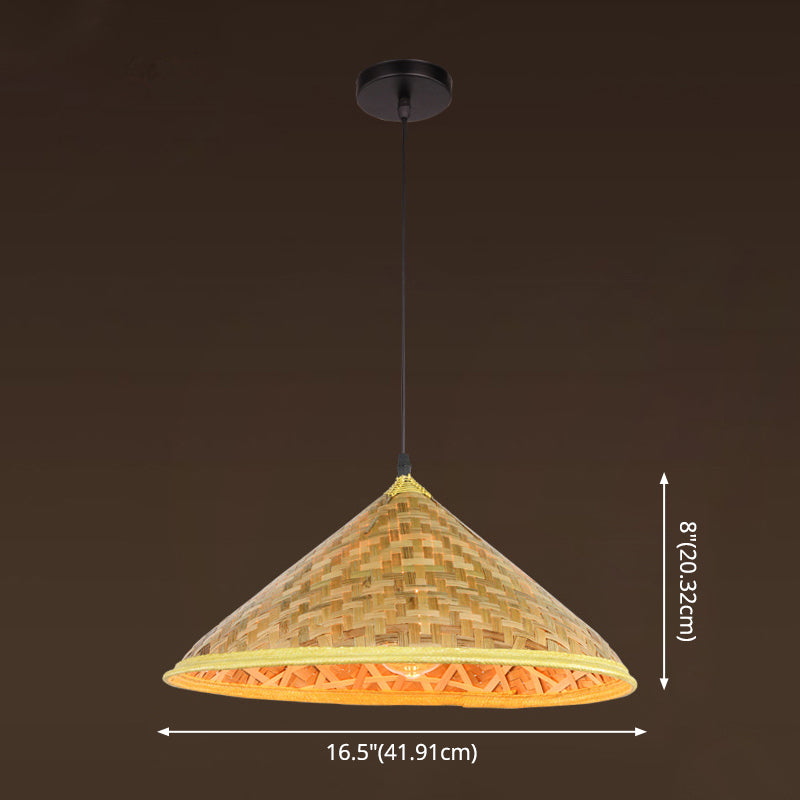 Asiatisch inspirierte Bauernhut-Anhänger aus Bambusgewebe 1 Kopf Diner Deckenlampe aus Holz