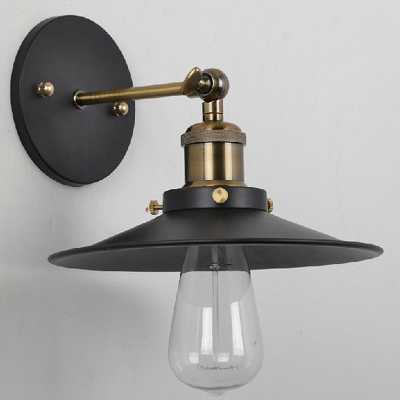 Frendorf | Vintage Industrial Style Wandleuchte Einzellicht mit flachem runden, ausgestellten Metallschirm für die Bar
