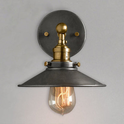 Frendorf | Vintage Industrial Style Wandleuchte Einzellicht mit flachem runden, ausgestellten Metallschirm für die Bar
