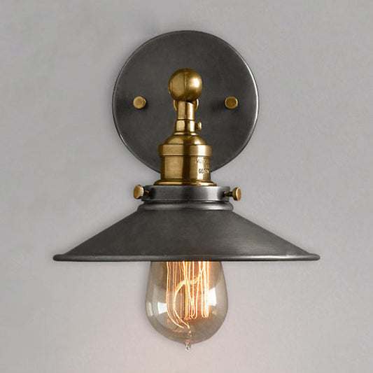 Frendorf | Vintage Industrial Style Wandleuchte Einzellicht mit flachem runden, ausgestellten Metallschirm für die Bar