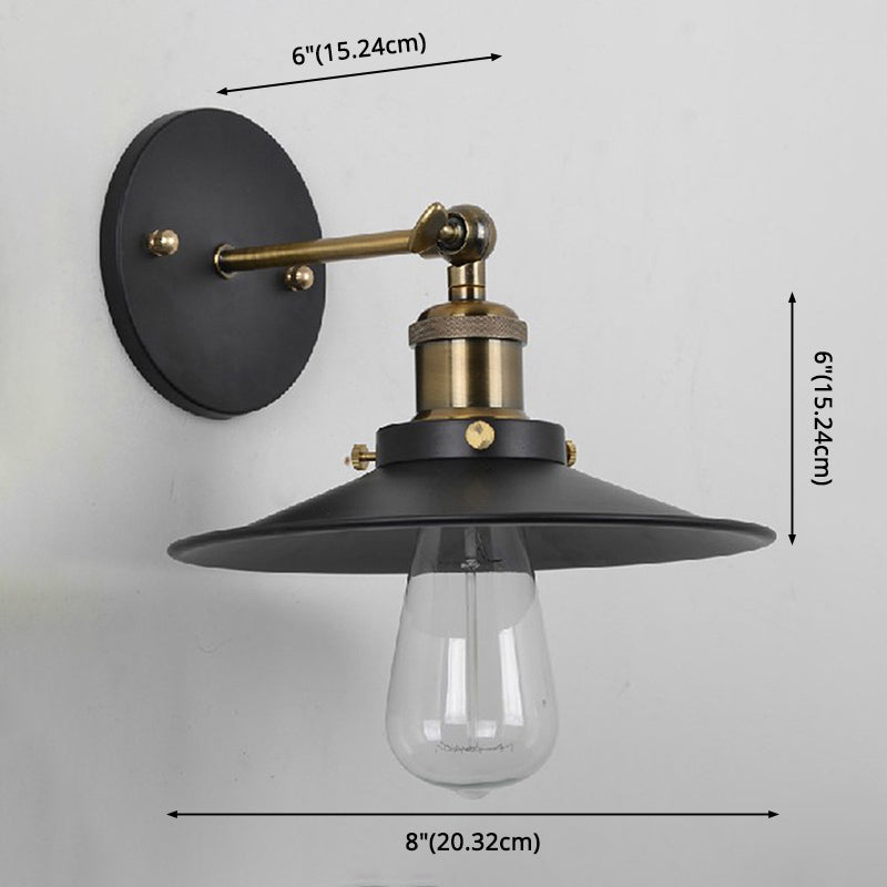 Frendorf | Vintage Industrial Style Wandleuchte Einzellicht mit flachem runden, ausgestellten Metallschirm für die Bar