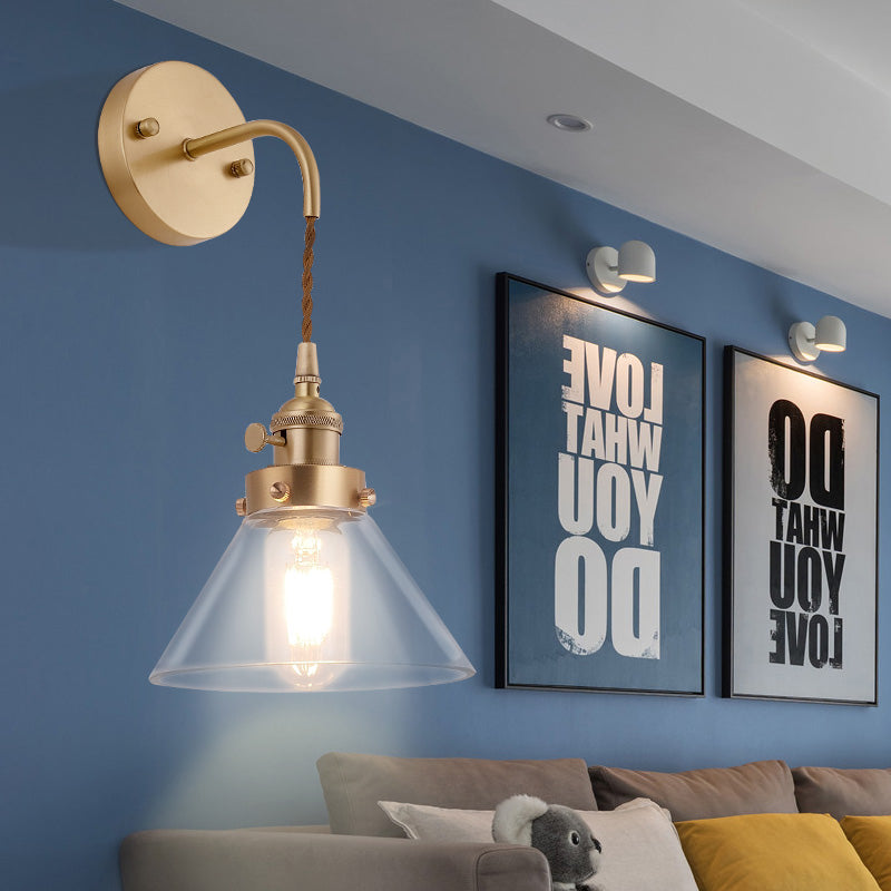 Frendorf | Klar Konische Glas Schirm Wandlampe Vintage Retro 1 Licht Wandlampe Wandleuchte in Messing