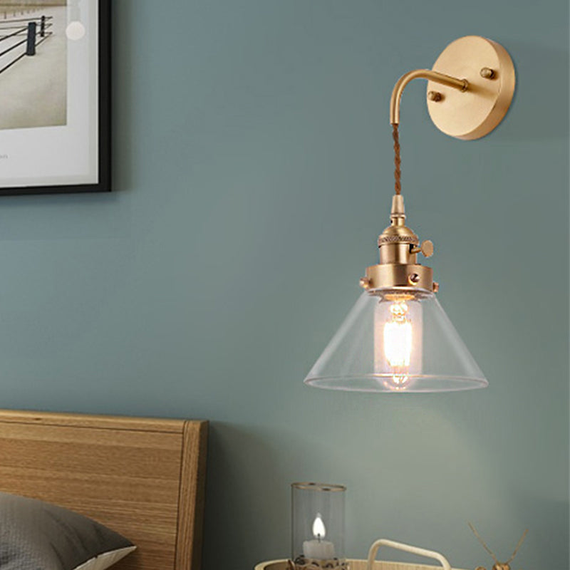 Frendorf | Klar Konische Glas Schirm Wandlampe Vintage Retro 1 Licht Wandlampe Wandleuchte in Messing