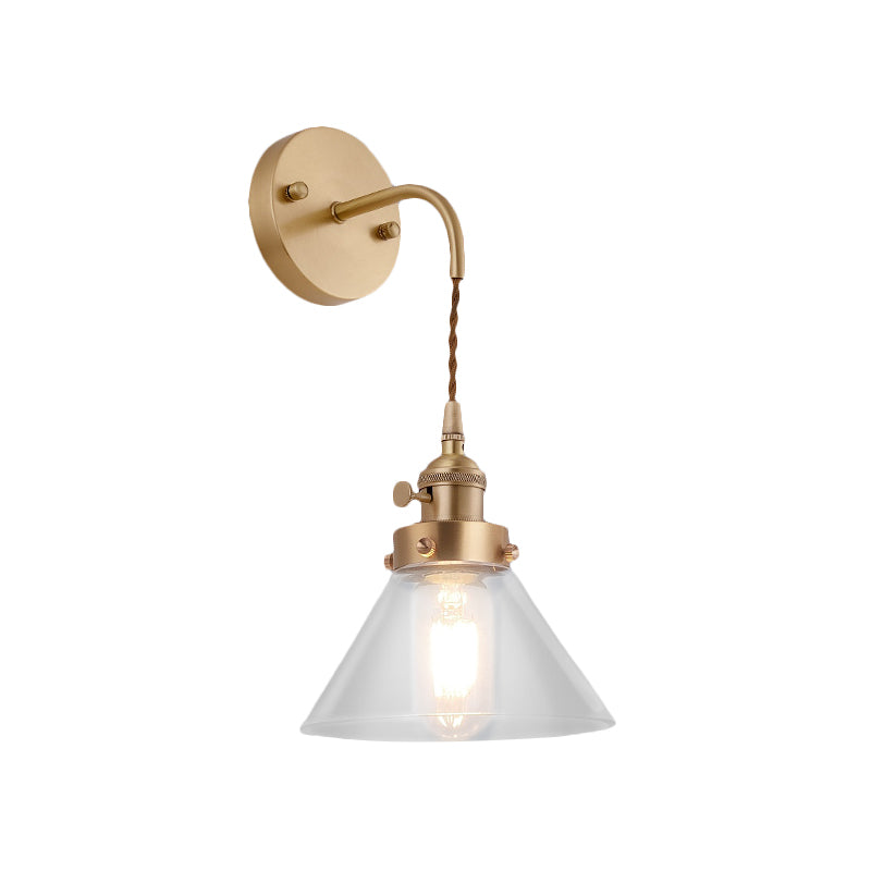 Frendorf | Klar Konische Glas Schirm Wandlampe Vintage Retro 1 Licht Wandlampe Wandleuchte in Messing