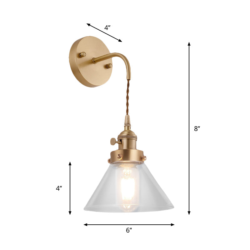 Frendorf | Klar Konische Glas Schirm Wandlampe Vintage Retro 1 Licht Wandlampe Wandleuchte in Messing