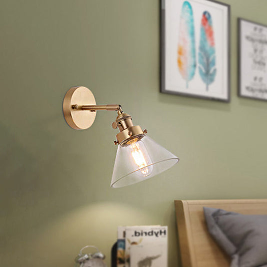 Frendorf | Klar Konische Glas Schirm Wandlampe Vintage Retro 1 Licht Wandlampe Wandleuchte in Messing
