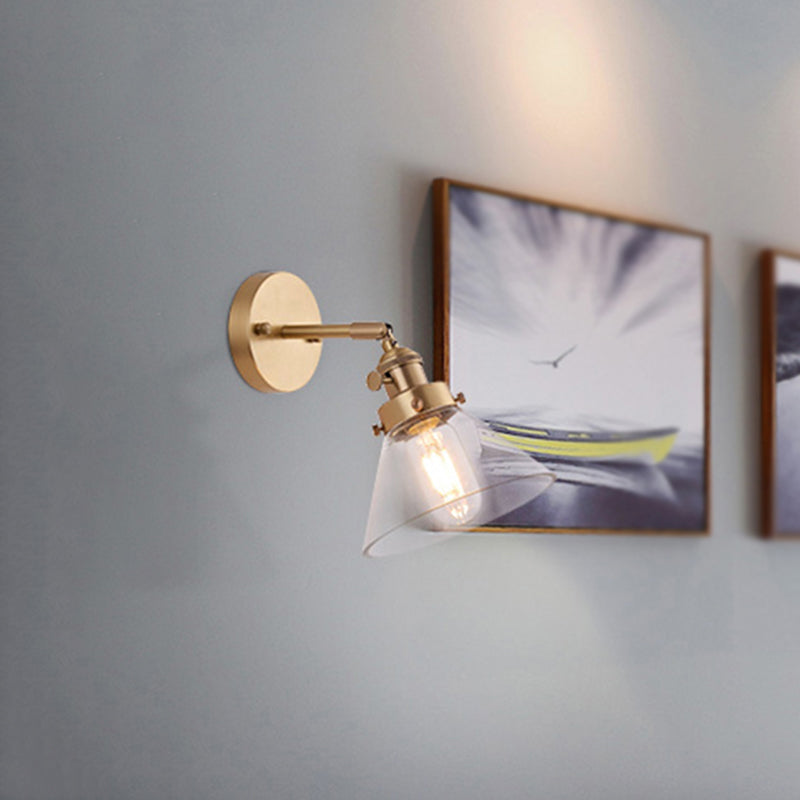 Frendorf | Klar Konische Glas Schirm Wandlampe Vintage Retro 1 Licht Wandlampe Wandleuchte in Messing