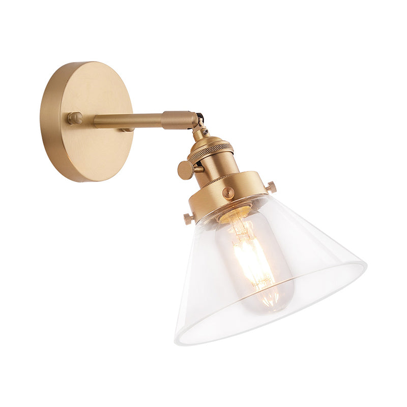 Frendorf | Klar Konische Glas Schirm Wandlampe Vintage Retro 1 Licht Wandlampe Wandleuchte in Messing