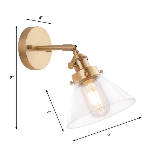 Frendorf | Klar Konische Glas Schirm Wandlampe Vintage Retro 1 Licht Wandlampe Wandleuchte in Messing