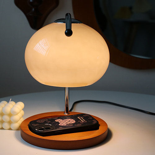 Frendorf | Melva Vintage Glasdom-Lampe mit Holzsockel | Schmelzendes Wachs | Dimmer | Stimmungslicht | Deko für Zuhause