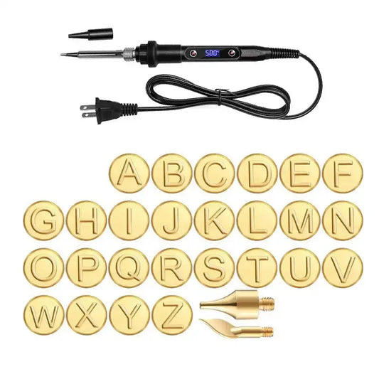 Frendorf | 26/58-teiliges Buchstaben-Kupferpräge-Set für DIY-Holz- und Ledergravur