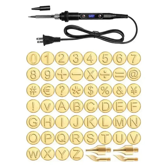 Frendorf | 26/58-teiliges Buchstaben-Kupferpräge-Set für DIY-Holz- und Ledergravur