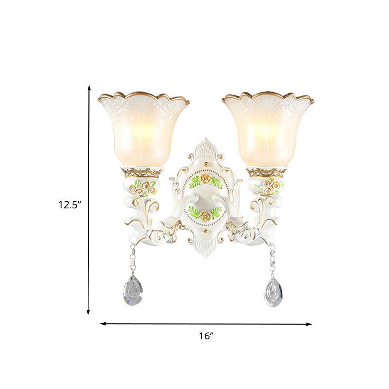 Frendorf | Opal Glass Flower Wandlamp Licht Traditioneel 1/2 Lichten Woonkamer Wandlamp Fitting in Wit