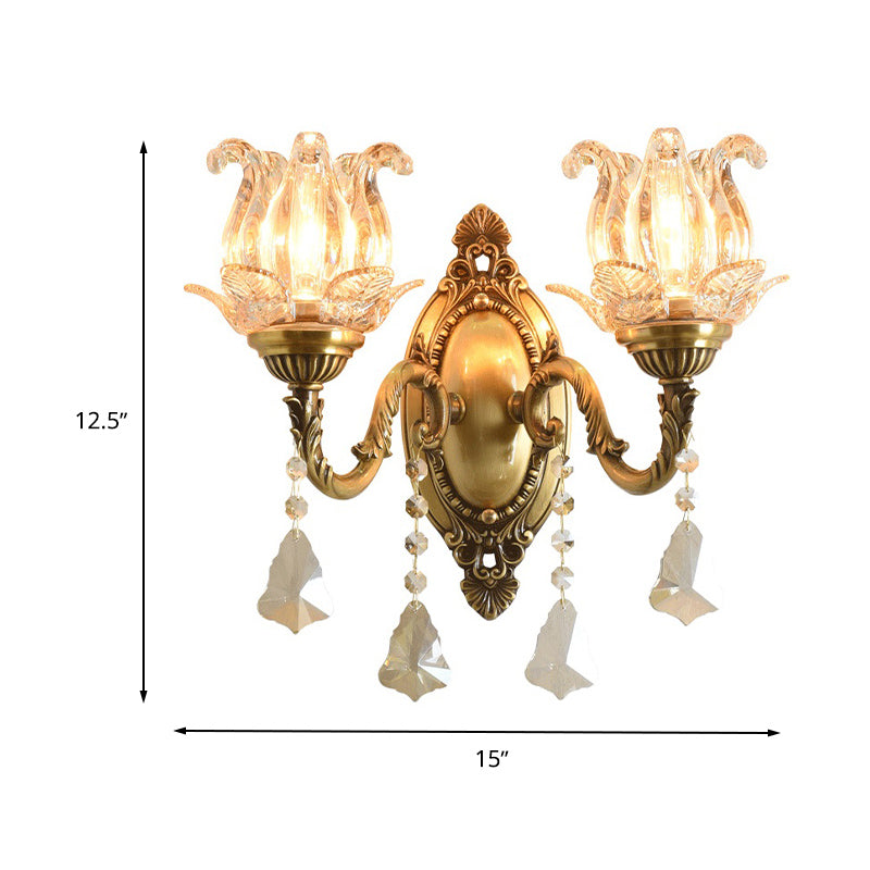 Frendorf | Blumendekor Wandlicht Armatur Modernismus Prismenglas 1/2 Köpfe Messing Wandleuchte
