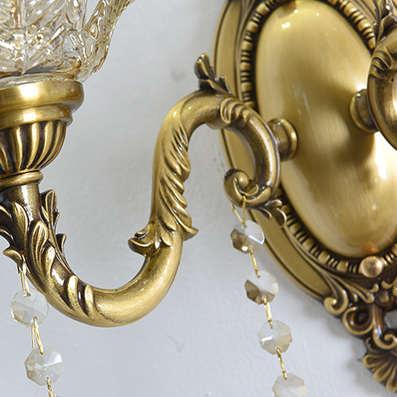 Frendorf | Blumendekor Wandlicht Armatur Modernismus Prismenglas 1/2 Köpfe Messing Wandleuchte