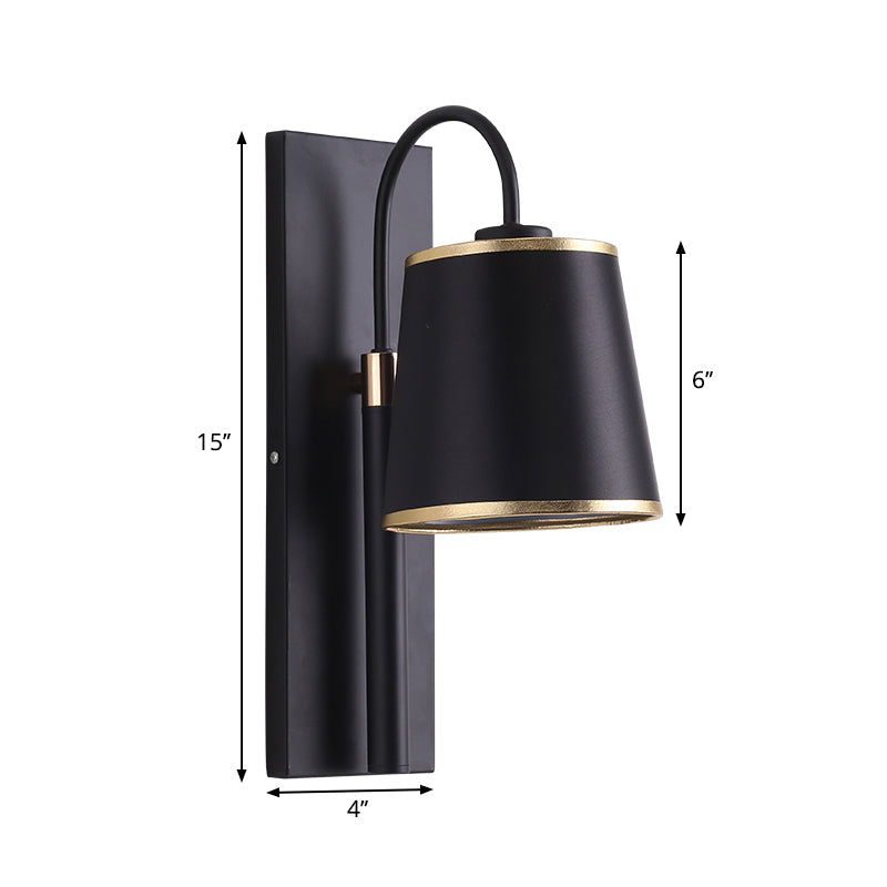 Frendorf | Tapered Schlafzimmer Wandwandleuchte Schwarzes Gewebe 1 Licht Vintage Stilvolle Wandleuchte mit Schwanenhalsarm