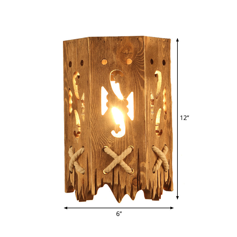 Frendorf | Holz Zylinder Schirm Wandlampe Landhausstil 1 Kopf Braune Wandleuchte für Restaurant