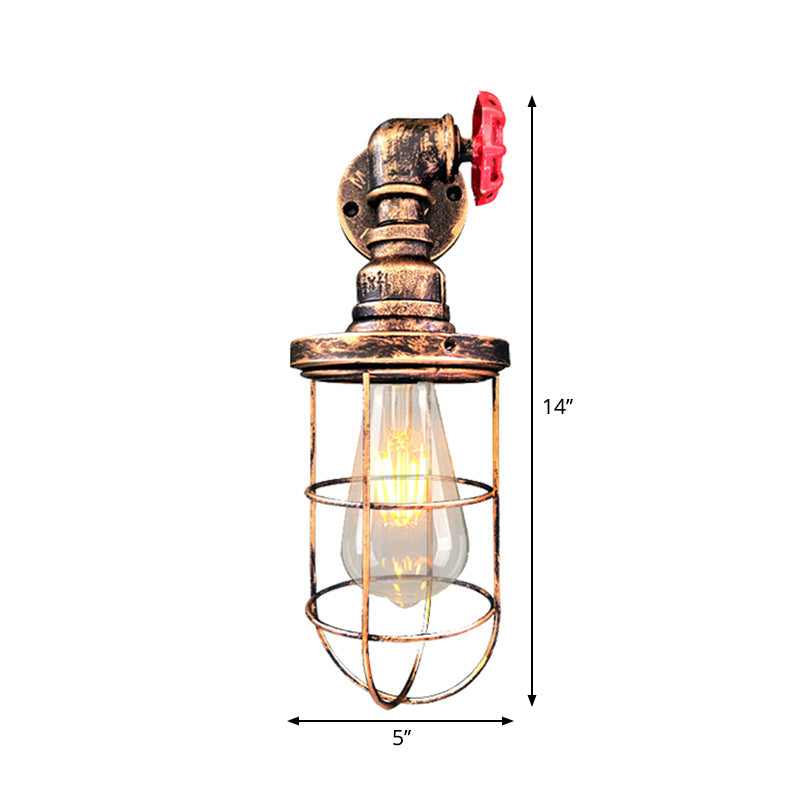 Frendorf | Draadframe gang wandlamp ijzer 1 hoofd boerenwandverlichting met rode klepontwerp in antiek brons/zwart