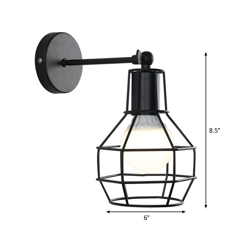 Frendorf | Globe Schlafzimmer Wandleuchte Lampe Metall 1 Kopf Industrie Stil drehbare Wandlampe mit Drahtschutz in Schwarz