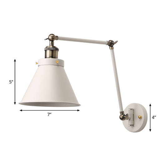Frendorf | Cone Wandlamp Armatuur Industriële Stijl Metaal 1 Peertje Zwart/Wit Wandlamp Licht met Swingarm voor Slaapkamer