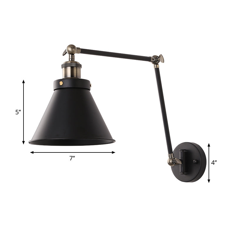 Frendorf | Cone Wandlamp Armatuur Industriële Stijl Metaal 1 Peertje Zwart/Wit Wandlamp Licht met Swingarm voor Slaapkamer