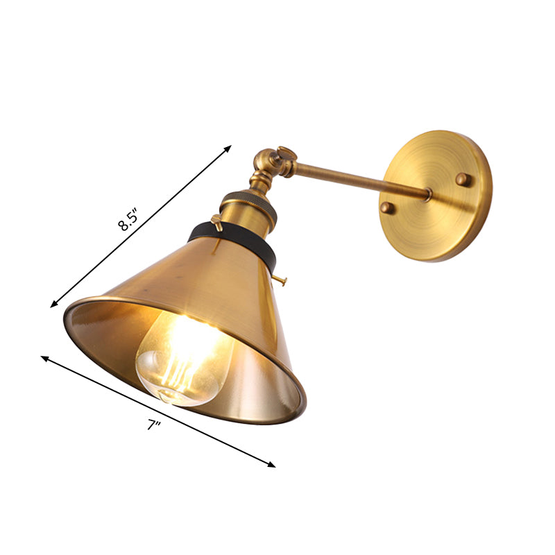 Frendorf | Rotatable Barn/Kegel Shade Wandlamp Industriele Stijl Metaal 1 Kop Wandverlichting Fixture in Messing voor Keuken