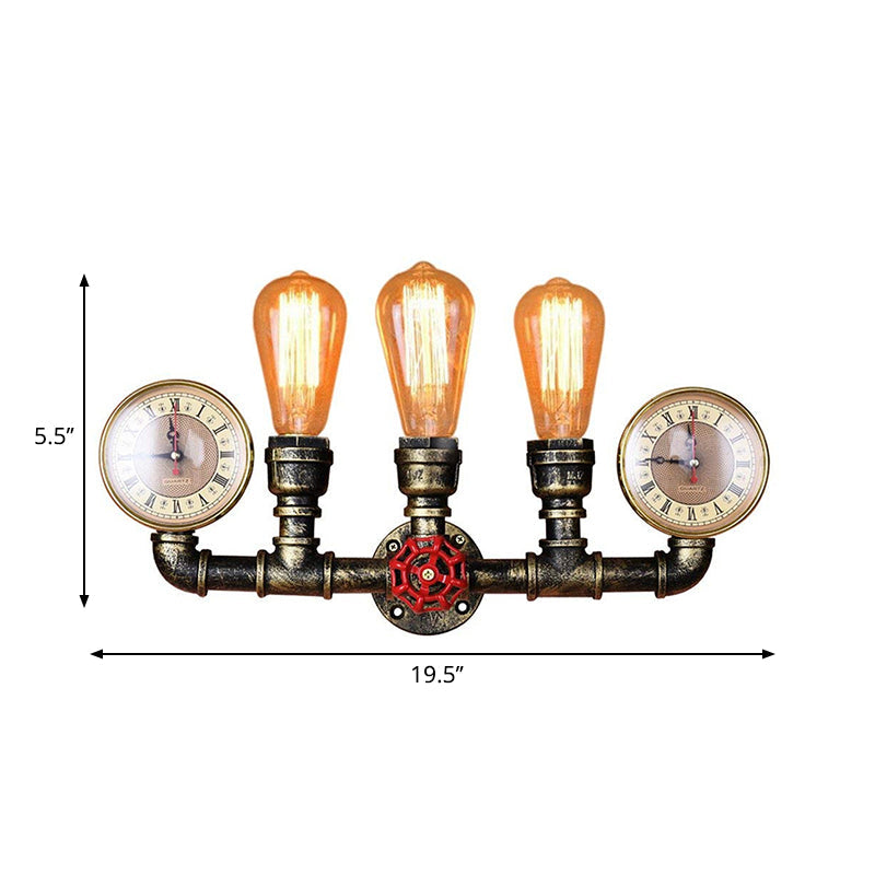 Frendorf | Antieke Messing Pijp Wandlamp Rustiek Stijlvol 3 Koppen Smeedijzeren Wandlamp Fixture met Manometer en Ventiel Deco