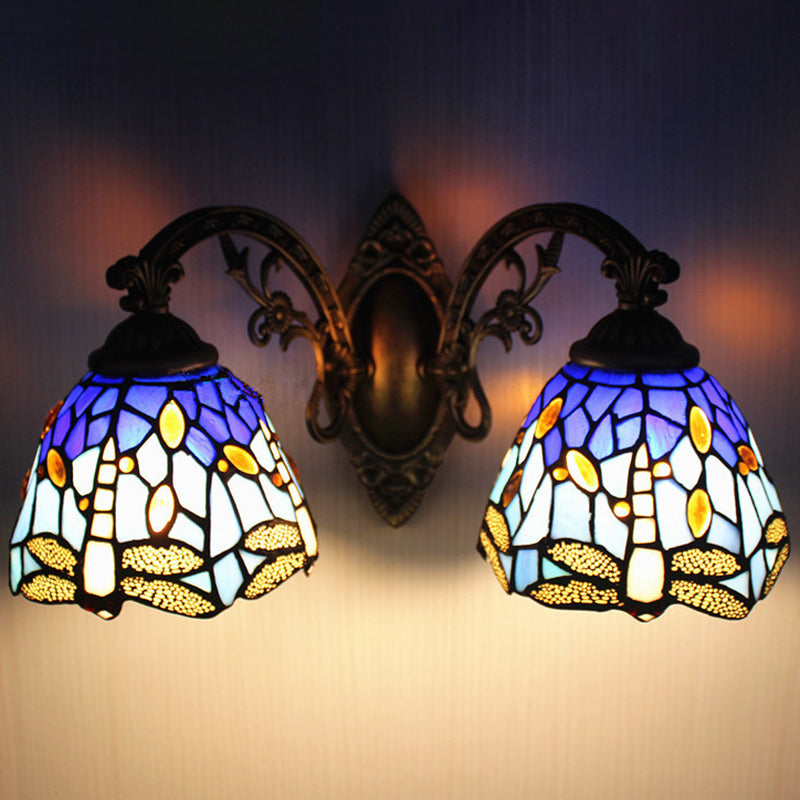 Tiffany Vanity Lampe 2 Lichter Dragonfly Vanity Wandleuchte mit Multi-Farben für Spiegelschrank