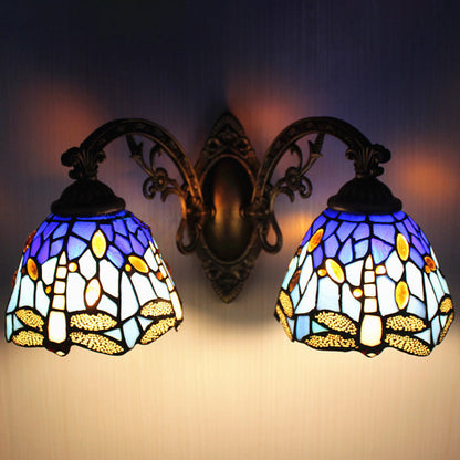 Tiffany Vanity Lampe 2 Lichter Dragonfly Vanity Wandleuchte mit Multi-Farben für Spiegelschrank