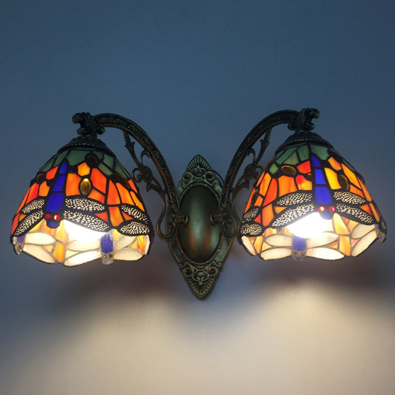 Tiffany Vanity Lampe 2 Lichter Dragonfly Vanity Wandleuchte mit Multi-Farben für Spiegelschrank