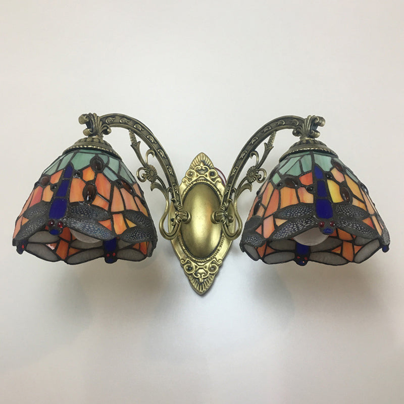 Tiffany Vanity Lampe 2 Lichter Dragonfly Vanity Wandleuchte mit Multi-Farben für Spiegelschrank