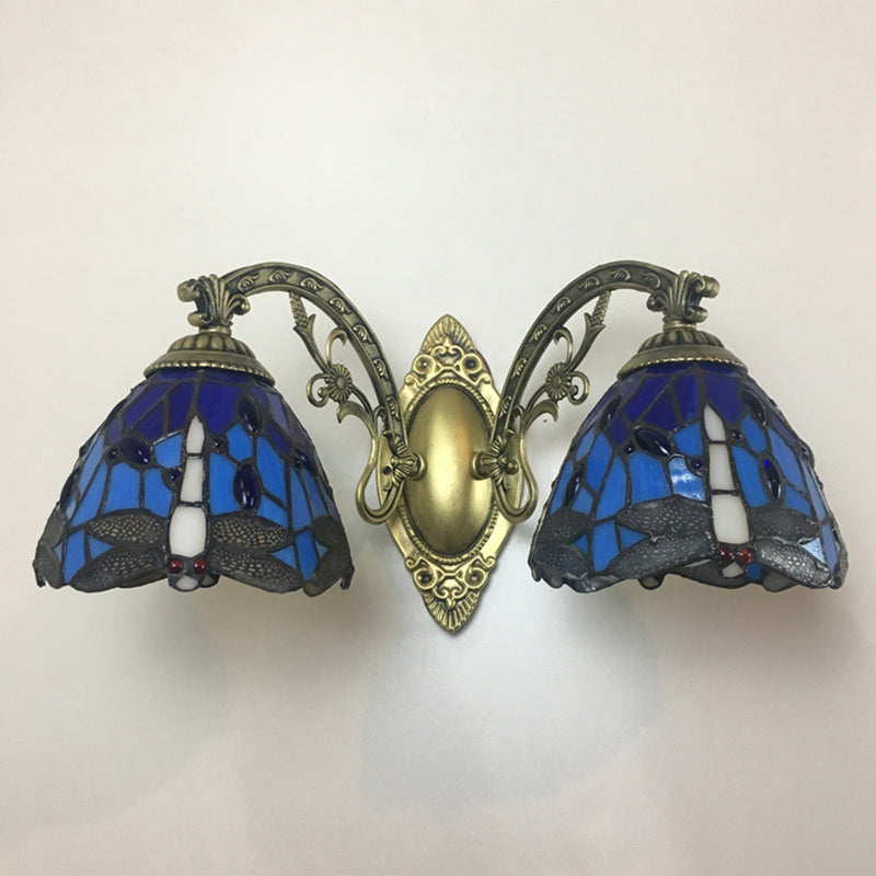 Tiffany Vanity Lampe 2 Lichter Dragonfly Vanity Wandleuchte mit Multi-Farben für Spiegelschrank