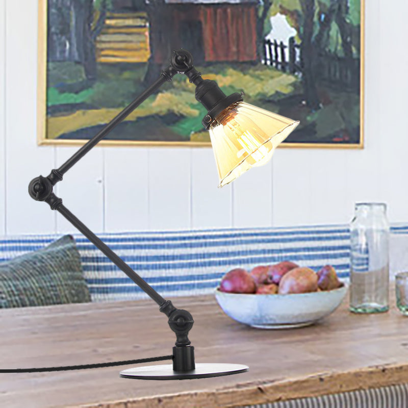 Kegel Klar/Amber Glas Tischlampe Lager Stilvolle 1 Licht Schwarz/Messing Tischbeleuchtung für das Arbeitszimmer