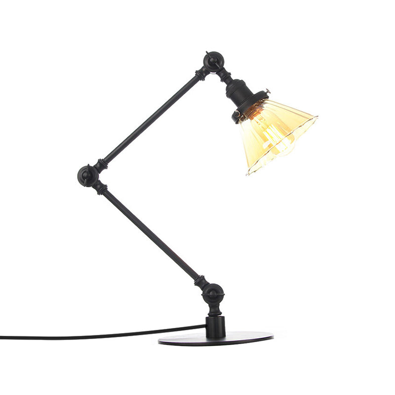Kegel Klar/Amber Glas Tischlampe Lager Stilvolle 1 Licht Schwarz/Messing Tischbeleuchtung für das Arbeitszimmer