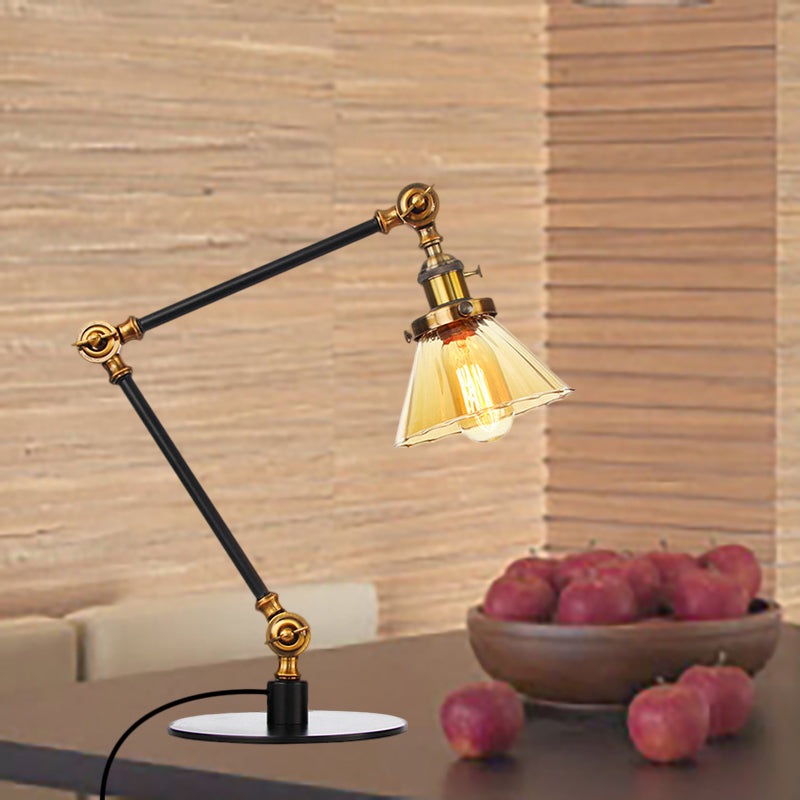 Kegel Klar/Amber Glas Tischlampe Lager Stilvolle 1 Licht Schwarz/Messing Tischbeleuchtung für das Arbeitszimmer