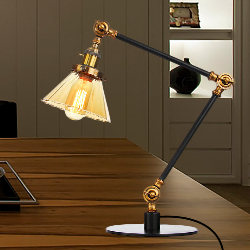 Kegel Klar/Amber Glas Tischlampe Lager Stilvolle 1 Licht Schwarz/Messing Tischbeleuchtung für das Arbeitszimmer